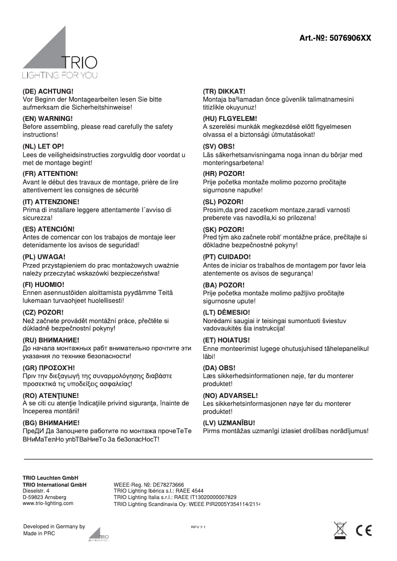 Página 1 del manual Manual de usuario Trio Lighting Alicia 507690606