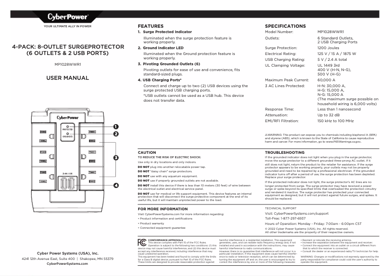 Página 1 del manual Manual de usuario CyberPower MP1028WWR1