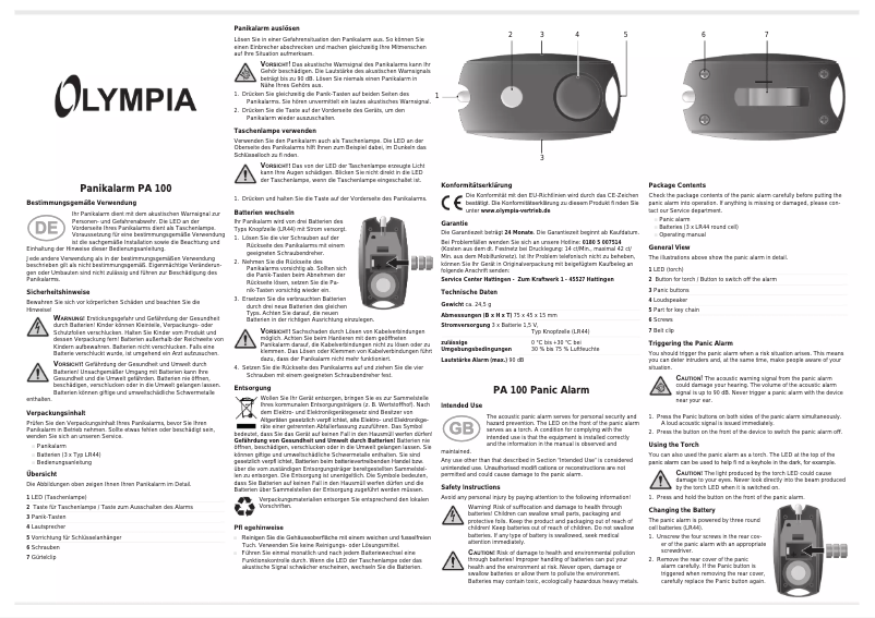 Página 1 del manual Manual de usuario Olympia PA 100