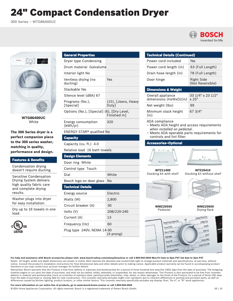 Página 1 del manual Ficha técnica Bosch WTG86400U