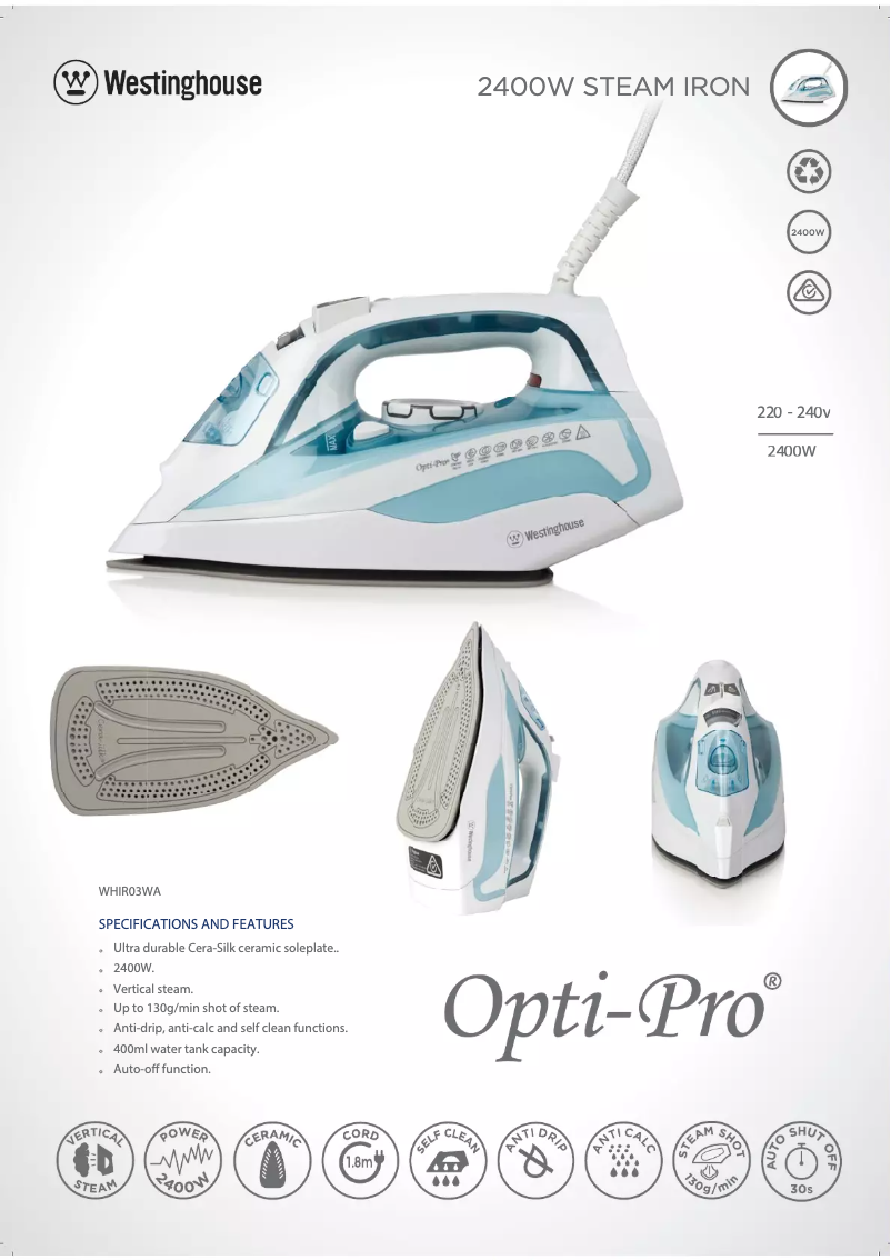 Página 1 del manual Ficha técnica Westinghouse WHIR03WA