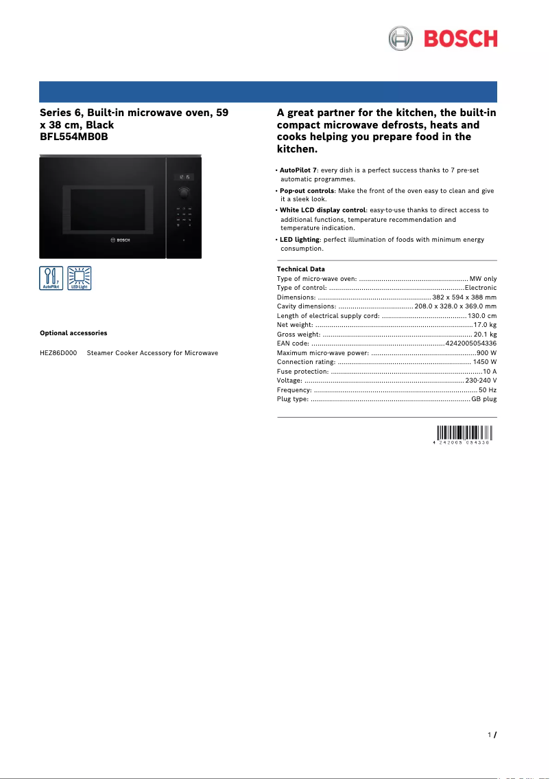 Página 1 del manual Ficha técnica Bosch BFL554MB0B