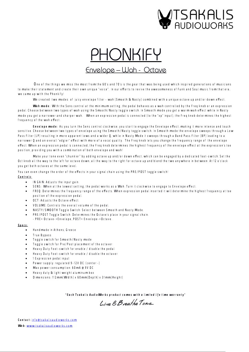 Imagen de la primera página del manual del dispositivo Phonkify