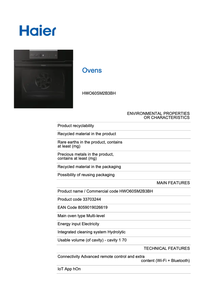 Página 1 del manual Etiqueta energética Haier I-Message Series 2 HWO60SM2B3BH
