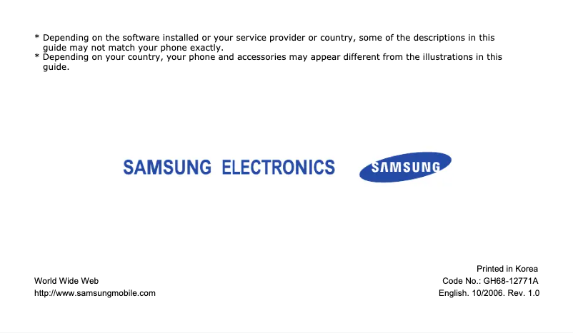 Imagen de la primera página del manual del dispositivo SGH-D900