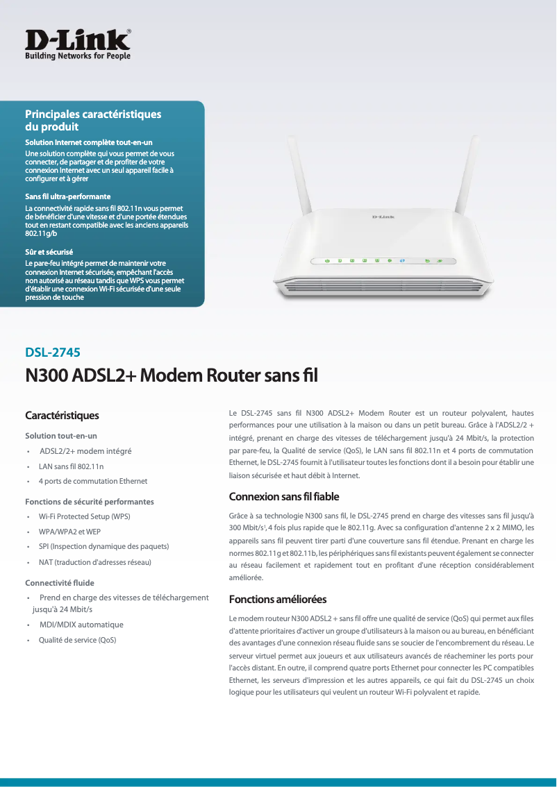 Página 1 del manual Ficha técnica D-Link DSL-2745