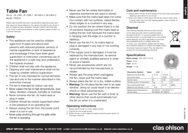 Página 1 del manual Manual de usuario Clas Ohlson FE20-E