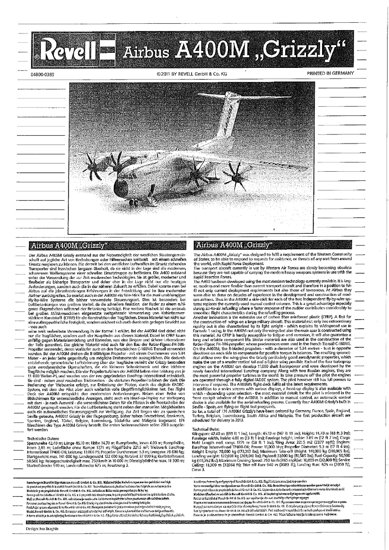 Imagen de la primera página del manual del dispositivo Airbus A400 M Grizzly