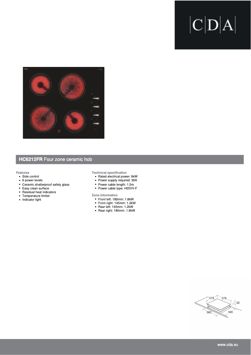 Página 1 del manual Ficha técnica CDA HC6212FR