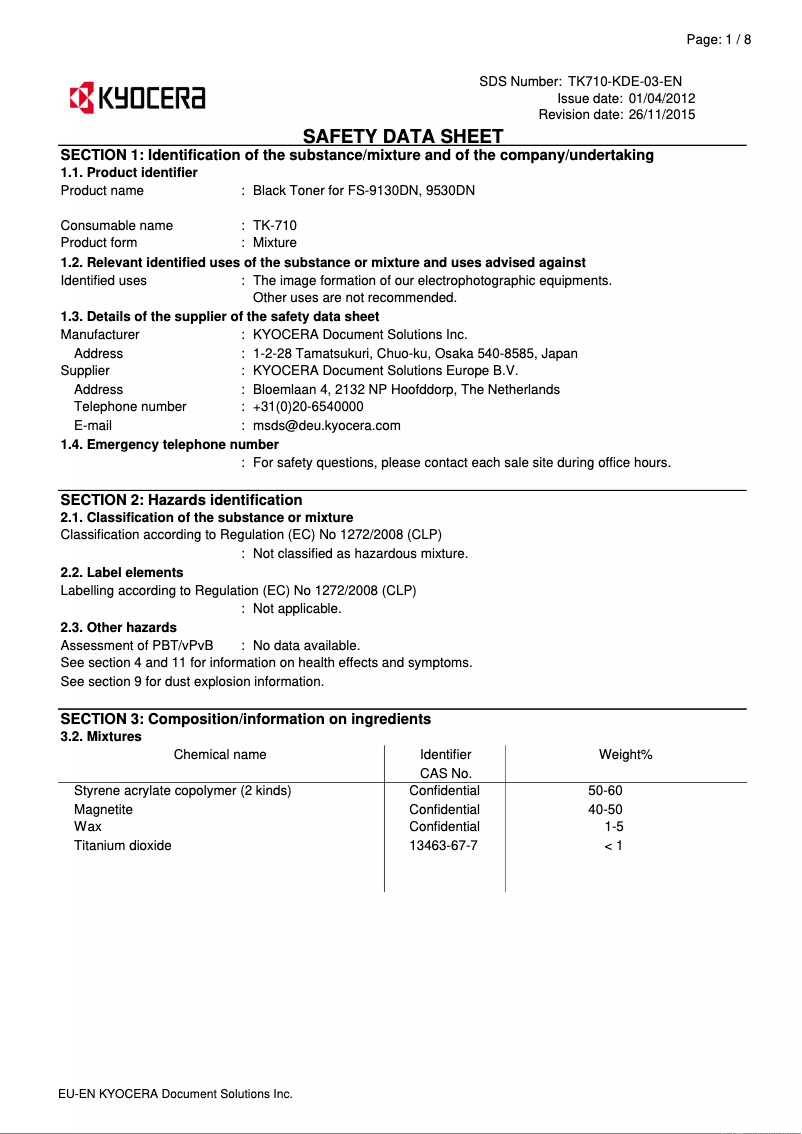 Página 1 del manual Instrucciones de seguridad Kyocera FS-9530DN