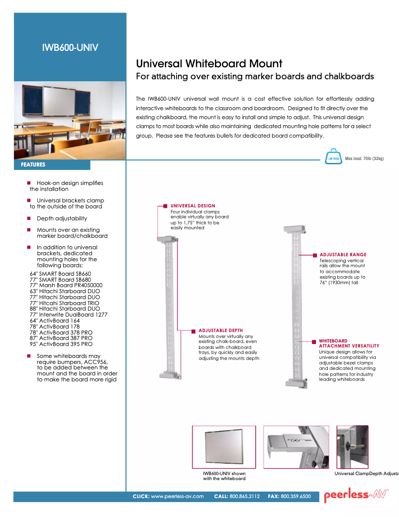Página 1 del manual Manual de usuario Peerless-AV IWB600-UNIV