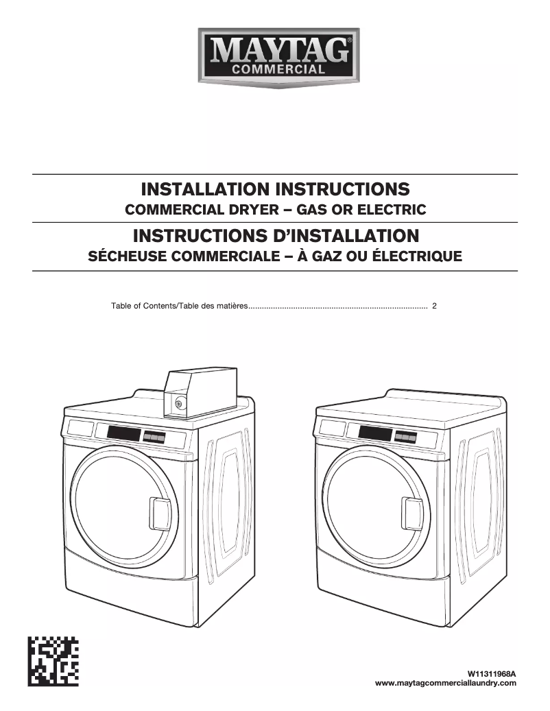 Página 1 del manual Guía de instalación Maytag MDE28PDCYW