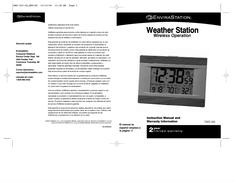 Imagen de la primera página del manual del dispositivo DWS-320