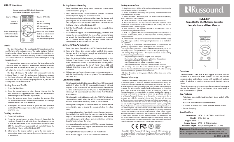 Página 1 del manual Manual de usuario Russound CA4-KP