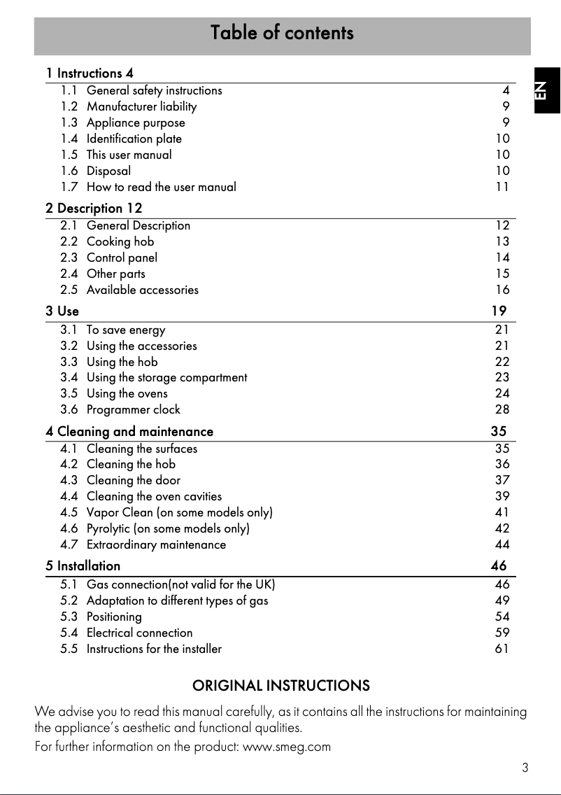 Página 1 del manual Ficha técnica Smeg C92GMX9