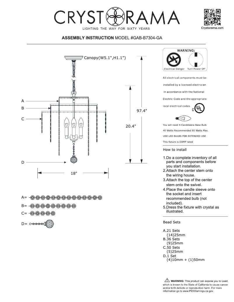 Página nº 1 - Manual de usuario Crystorama Gabrielle GAB-B7304-GA