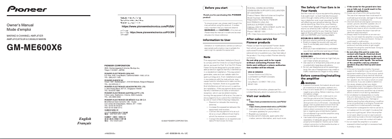 Página 1 del manual Manual de usuario Pioneer GM-ME600X6