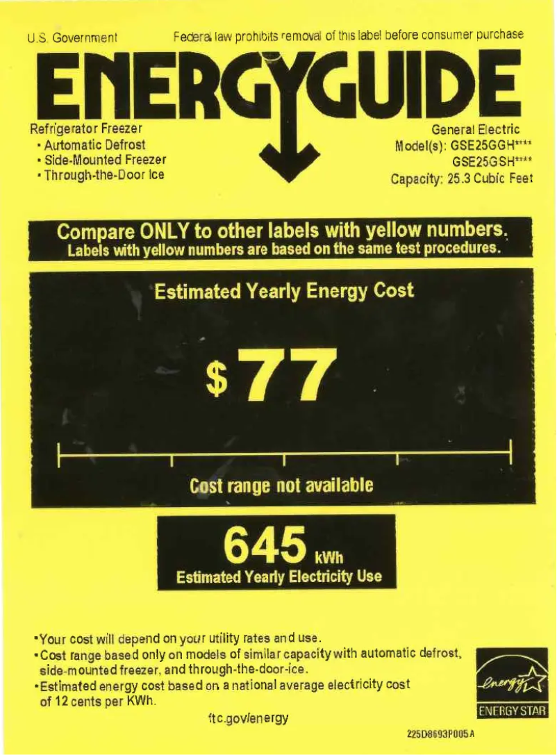Página 1 del manual Etiqueta energética GE GSE25GGHCC