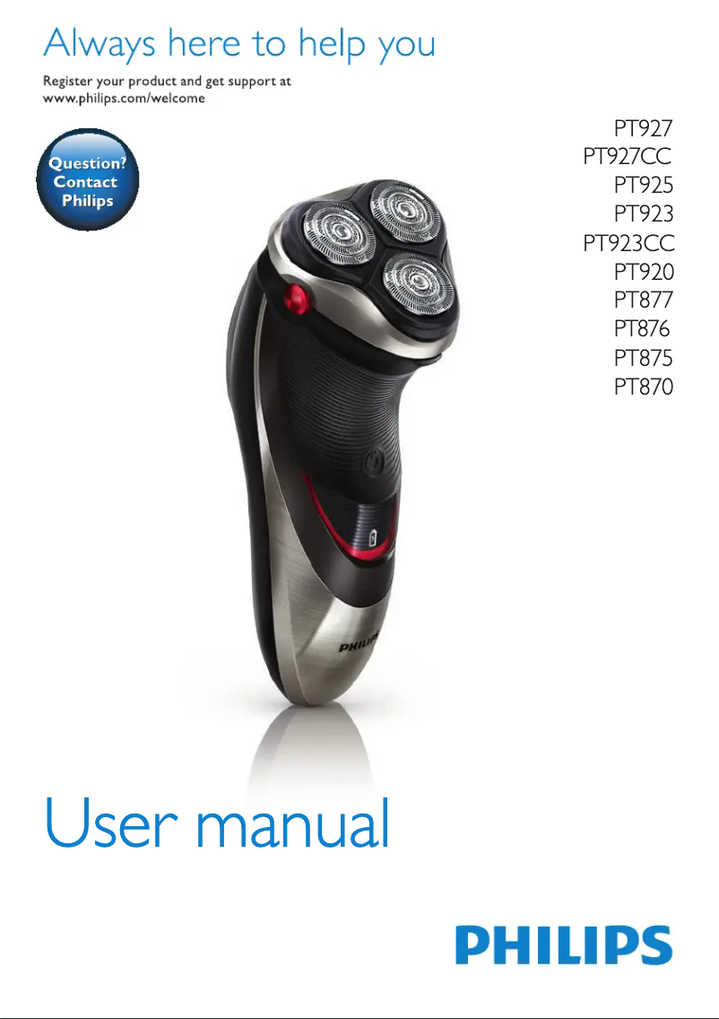 Imagen de la primera página del manual del dispositivo Shaver series 5000 PowerTouch PT927
