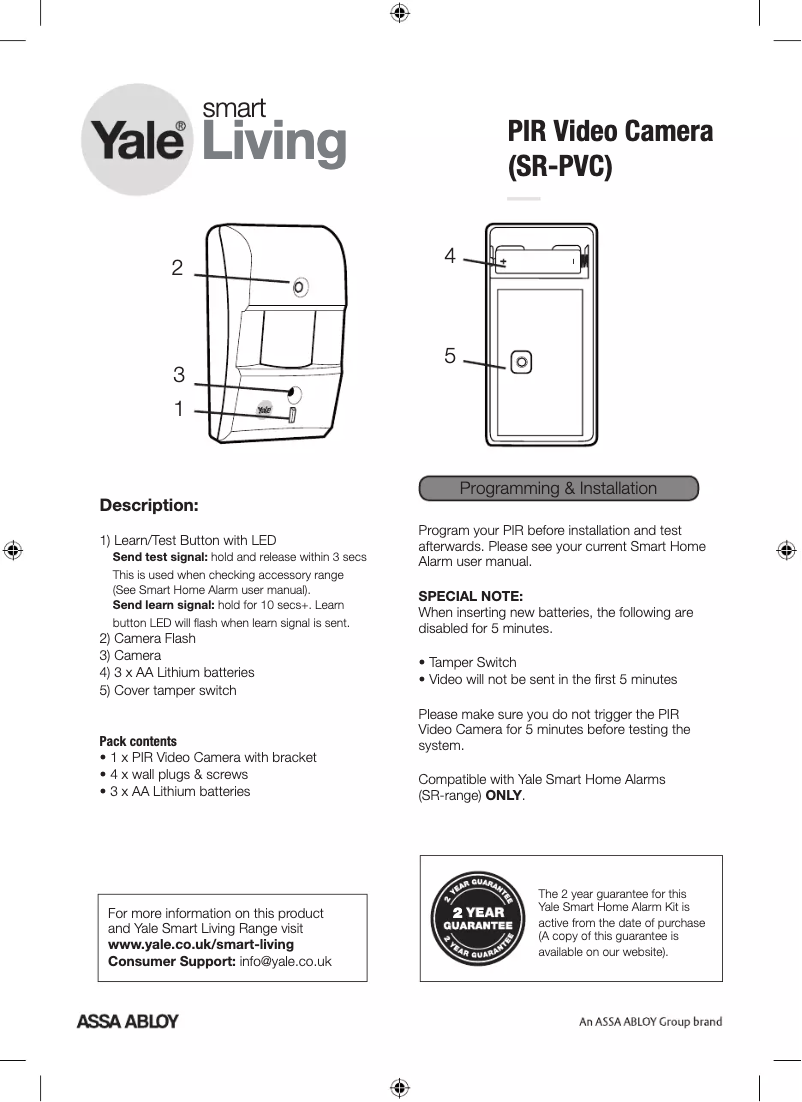 Imagen de la primera página del manual del dispositivo PIR Video Camera