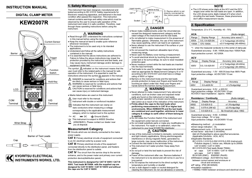 Página 1 del manual Manual de usuario Kyoritsu KEW2007R