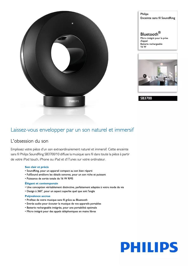 Página nº 1 - Ficha técnica Philips SB3700