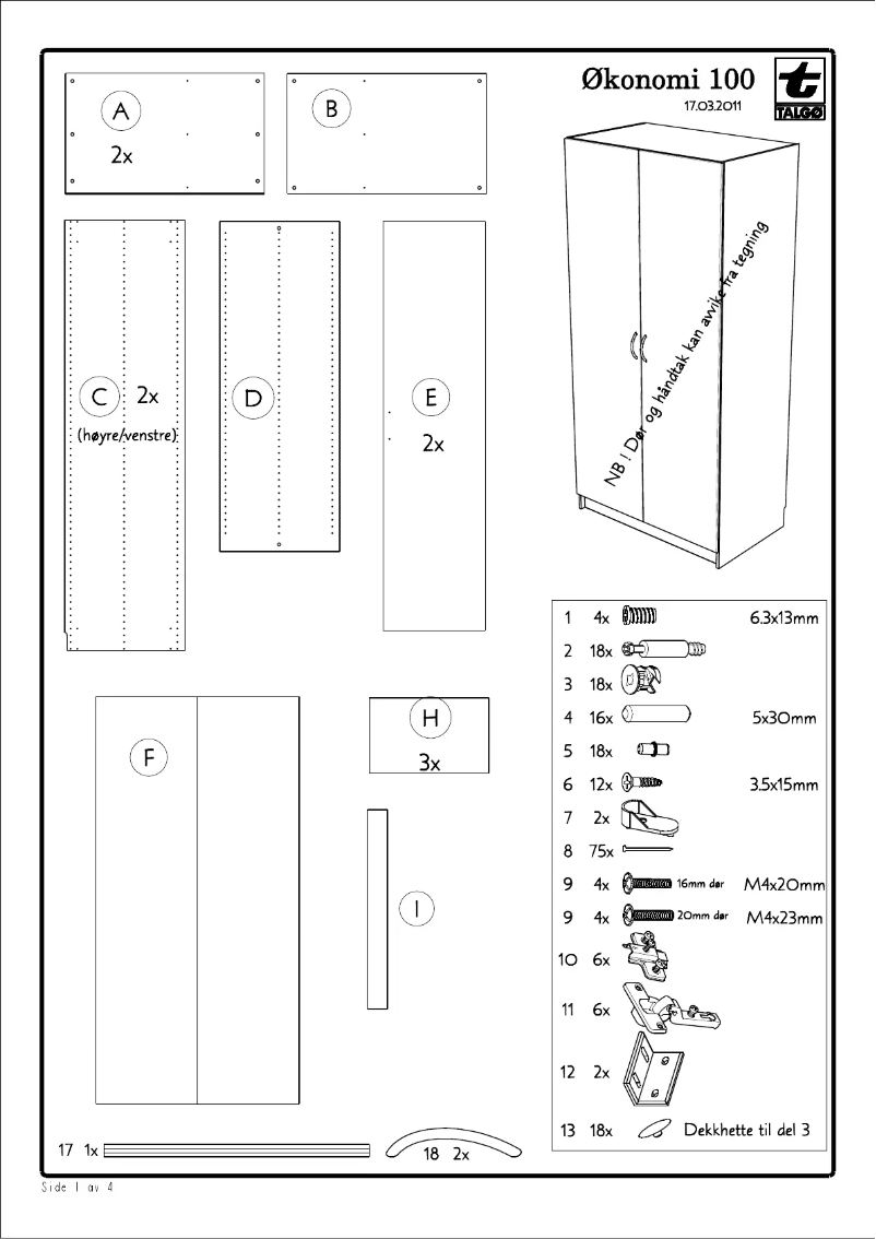 Imagen de la primera página del manual del dispositivo Okonomi (100cm)
