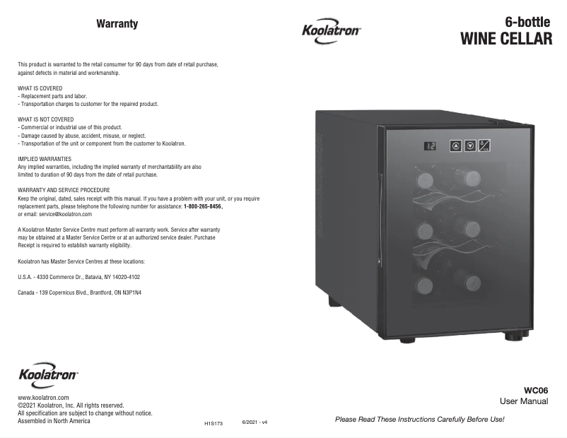 Página 1 del manual Manual de usuario Koolatron WC06
