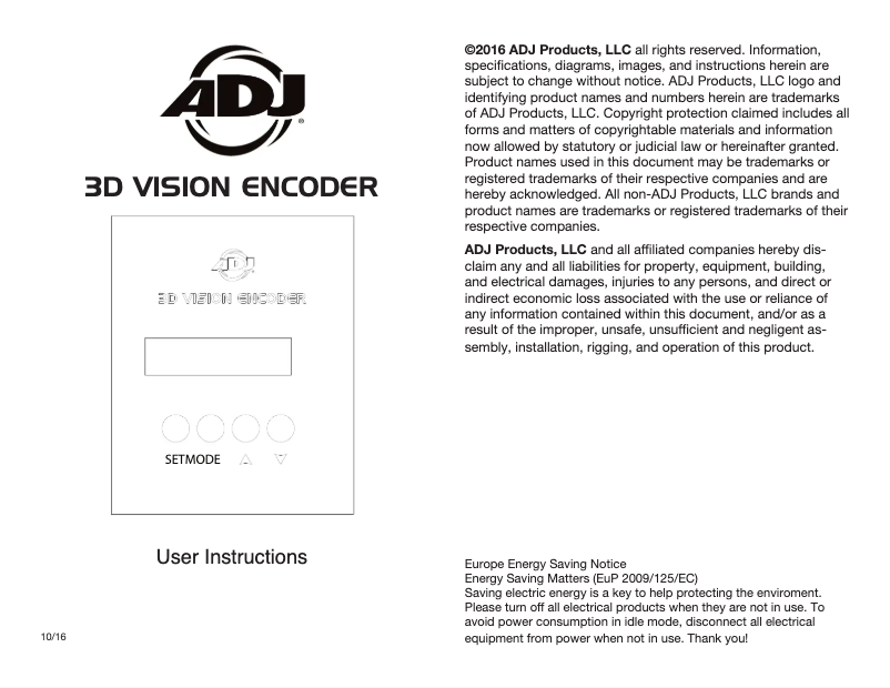 Página 1 del manual Manual de usuario Adj 3D Vision Encoder