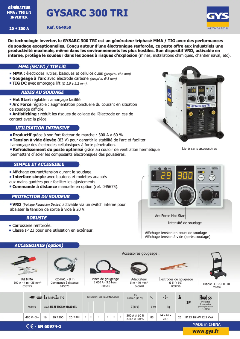 Página 1 del manual Ficha técnica GYS Gysarc 300 TRI