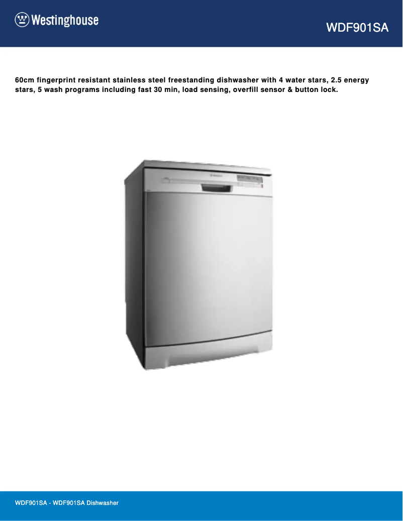 Página 1 del manual Ficha técnica Westinghouse WDF901SA