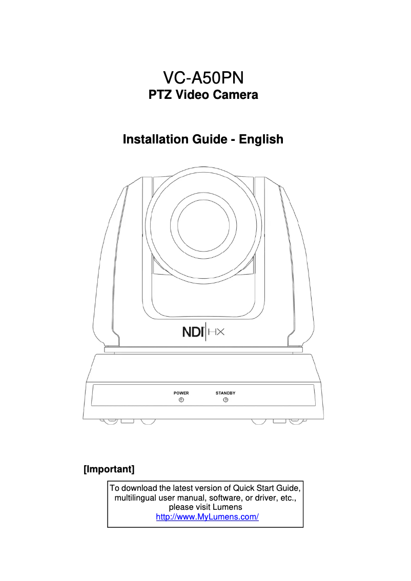 Imagen de la primera página del manual del dispositivo VC-A50PN