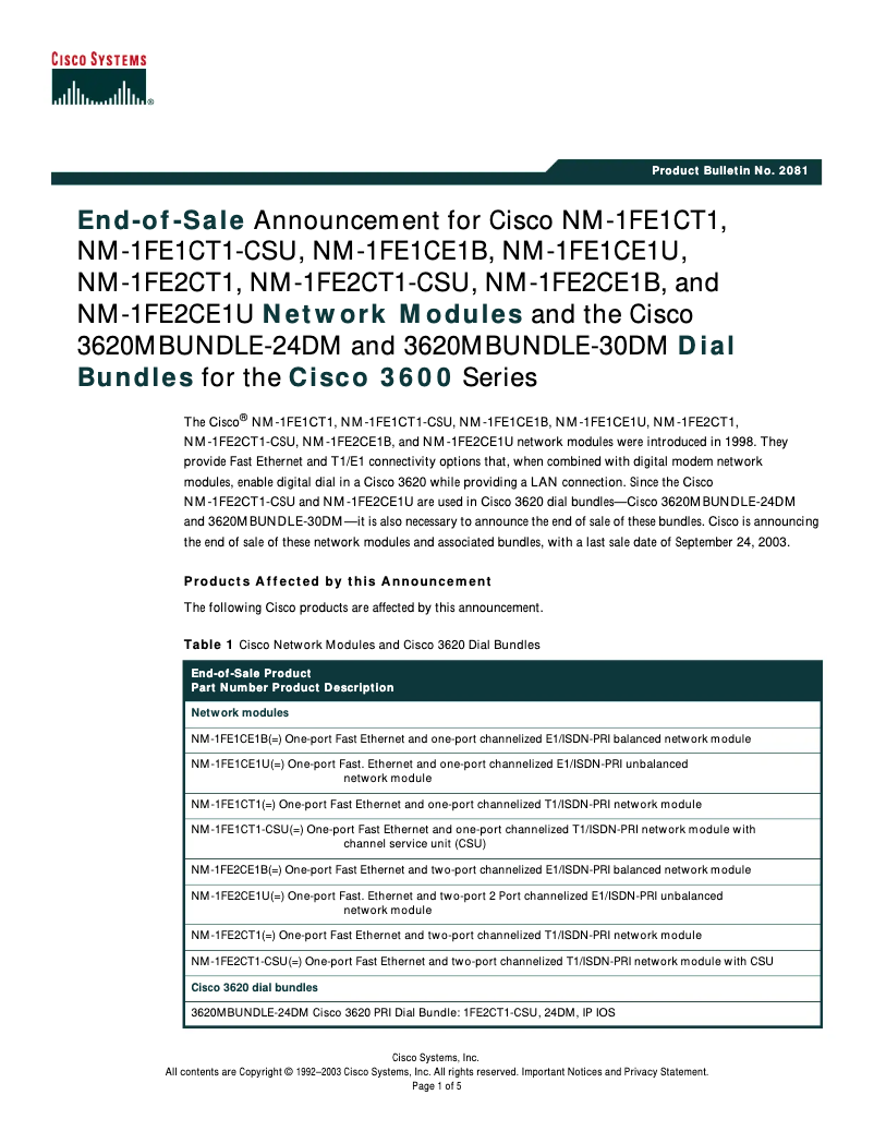 Página 1 del manual Manual de usuario Cisco NM-1FE1CE1U=