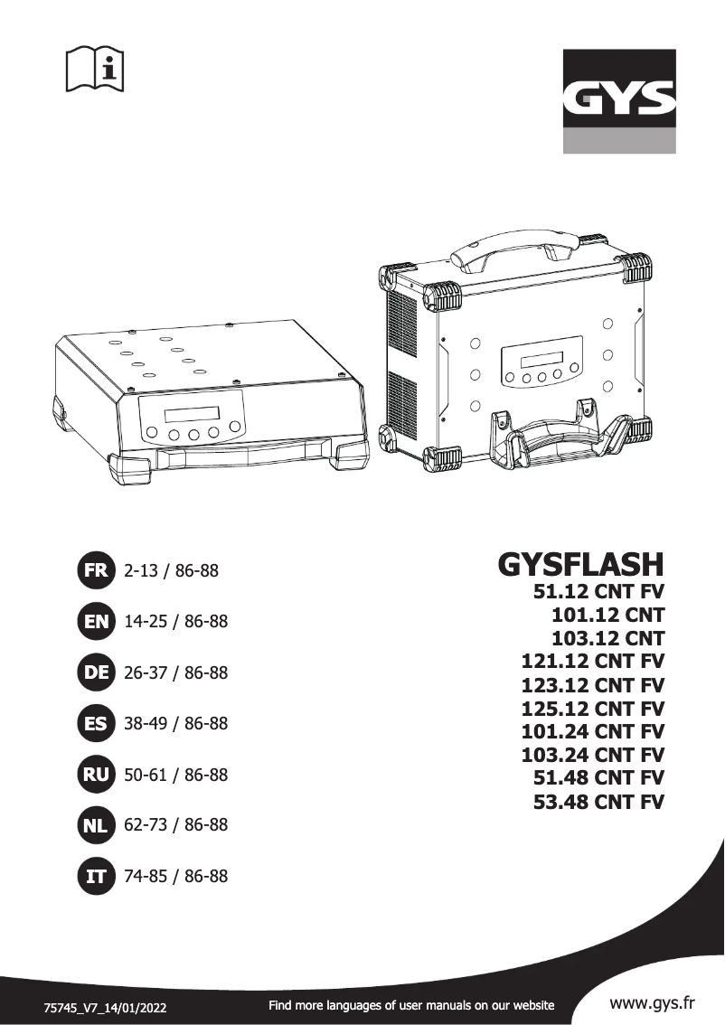 Imagen de la primera página del manual del dispositivo Gysflash 103.12 CNT