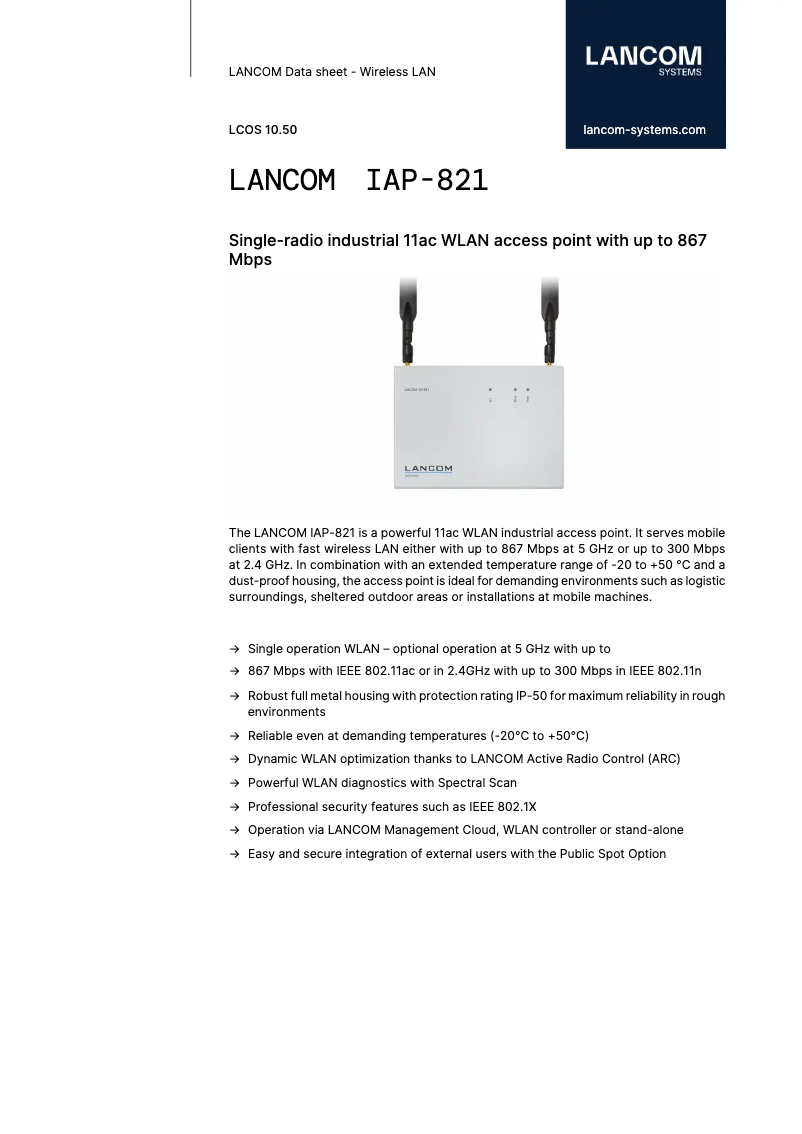 Página 1 del manual Ficha técnica Lancom IAP-821