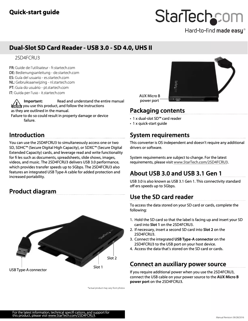 Página 1 del manual Manual de usuario StarTech.com 2SD4FCRU3