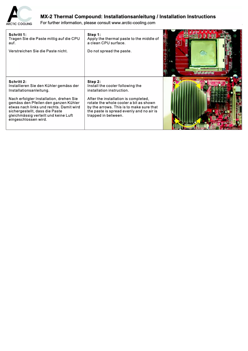 Página 1 del manual Manual de usuario Arctic Cooling MX-2