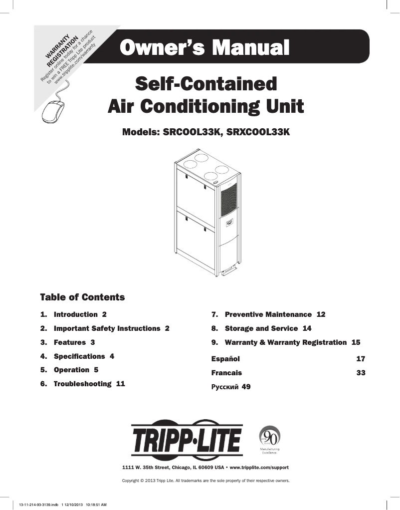 Imagen de la primera página del manual del dispositivo SmartRack SRCOOL33K
