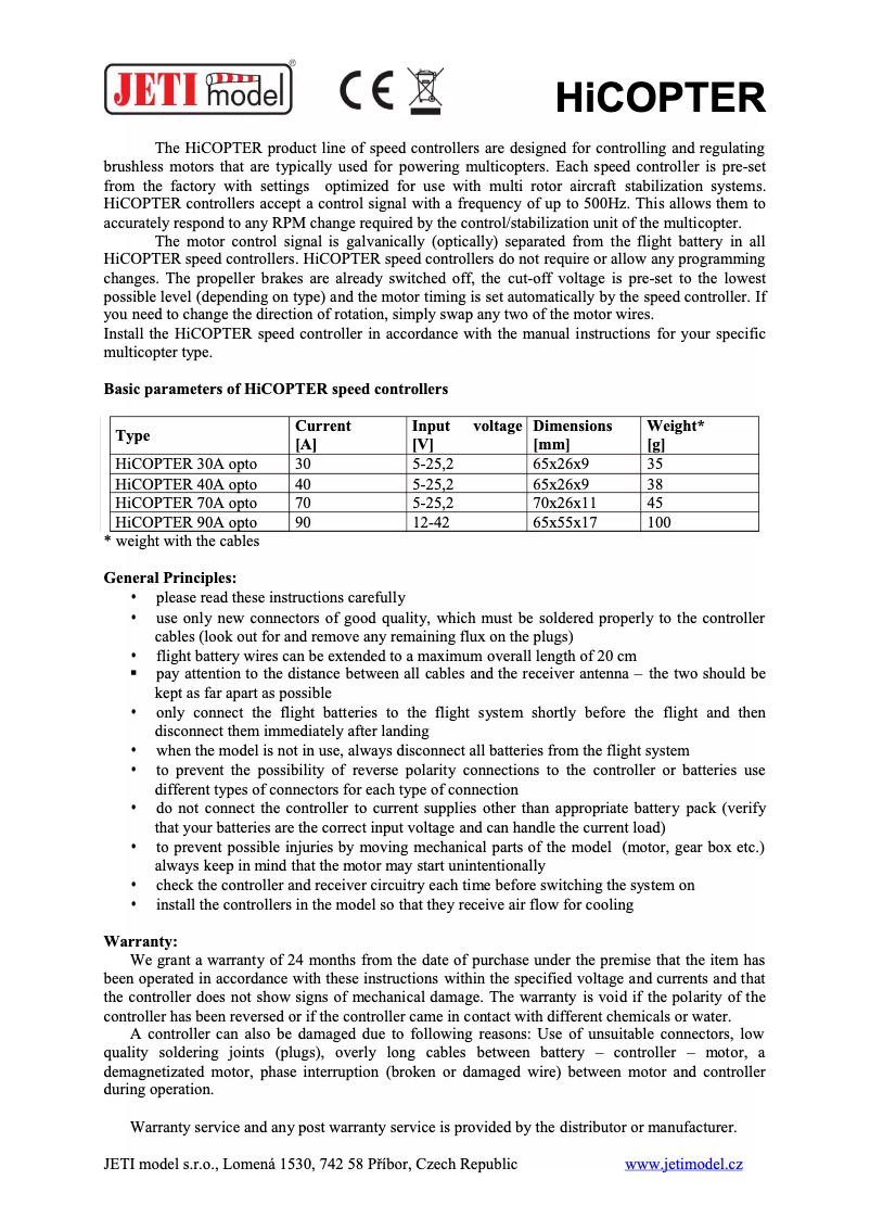 Página 1 del manual Manual de usuario JETI Hicopter 90A opto