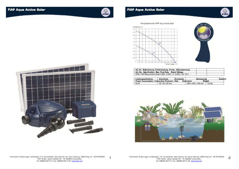Página 1 del manual Manual de usuario Fiap Aqua Active Solar 3.000