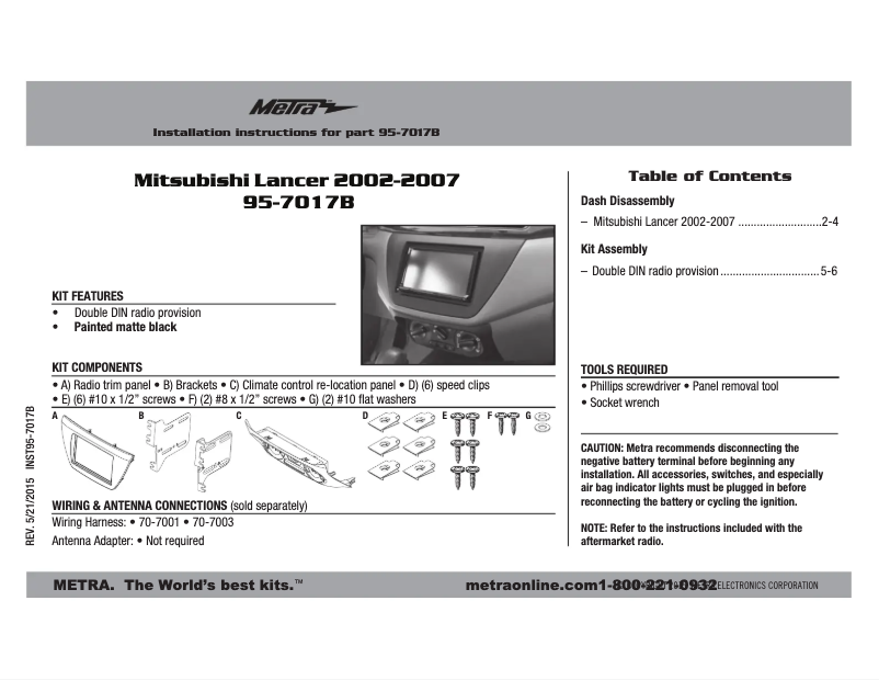 Página 1 del manual Manual de usuario Metra 95-7017B