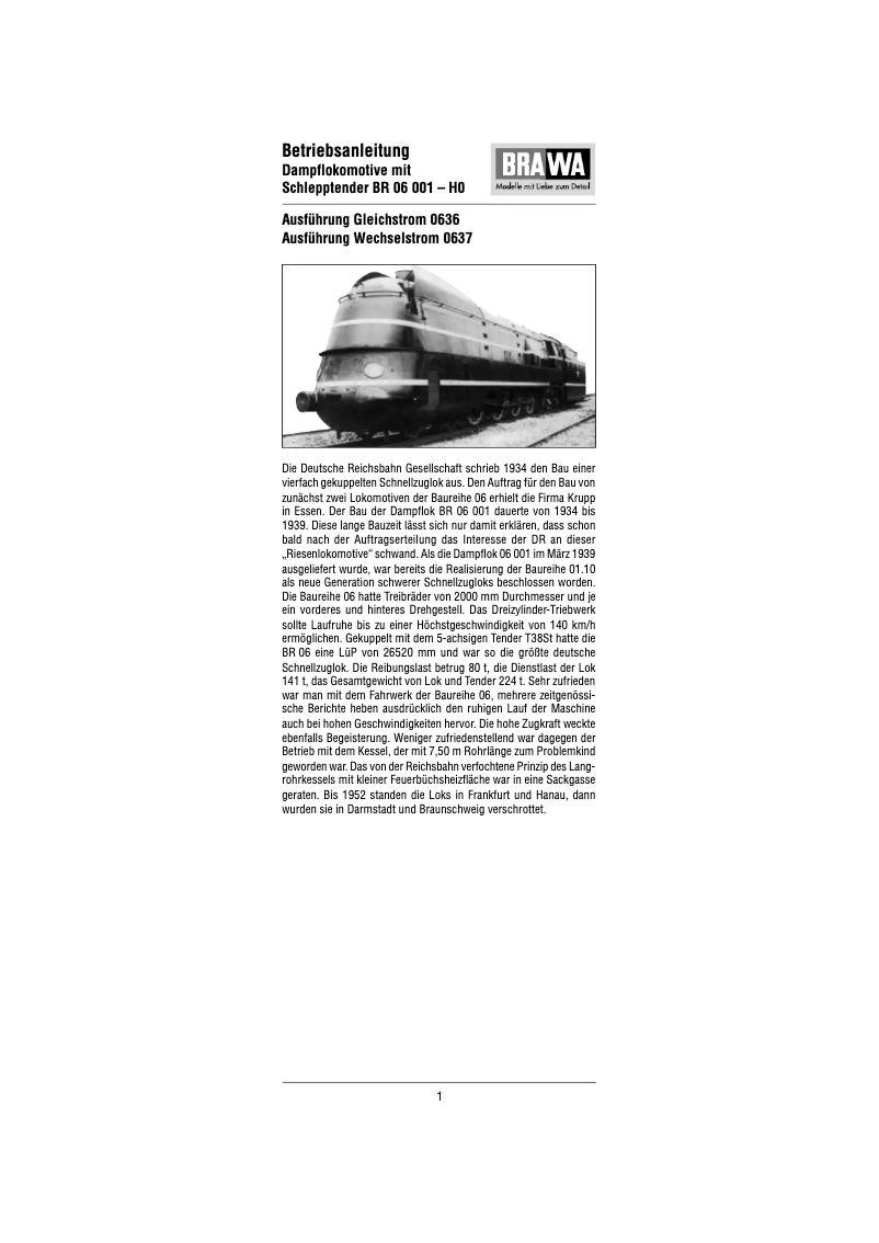 Imagen de la primera página del manual del dispositivo 0635 BR 06 001 (HO)