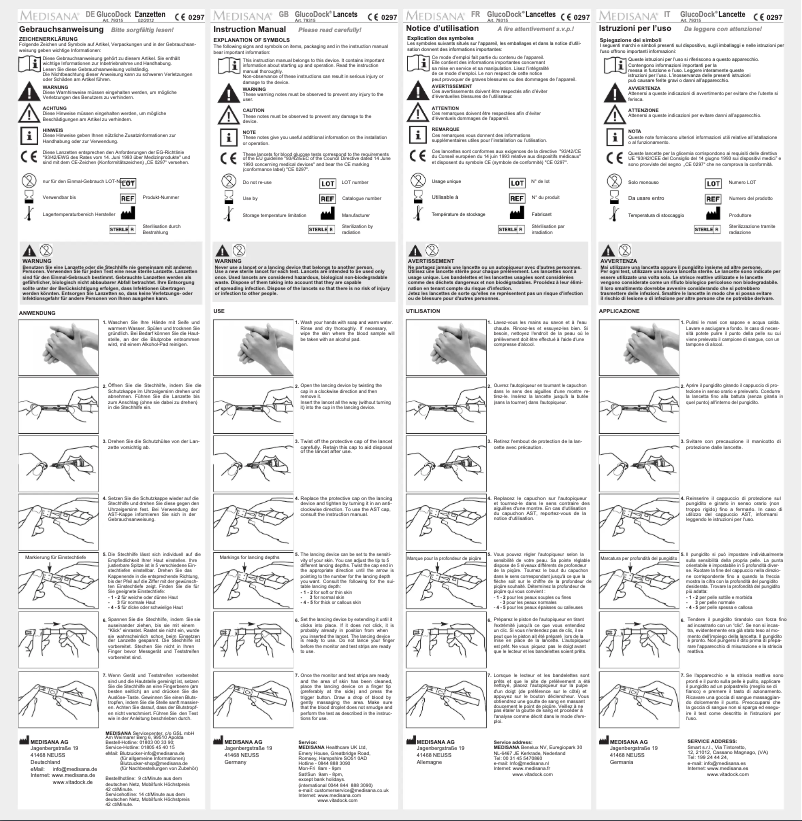 Imagen de la primera página del manual del dispositivo GlucoDock lancetten