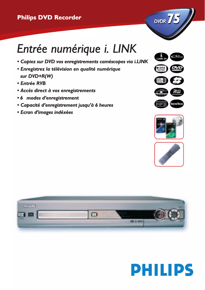 Página 1 del manual Ficha técnica Philips DVDR75