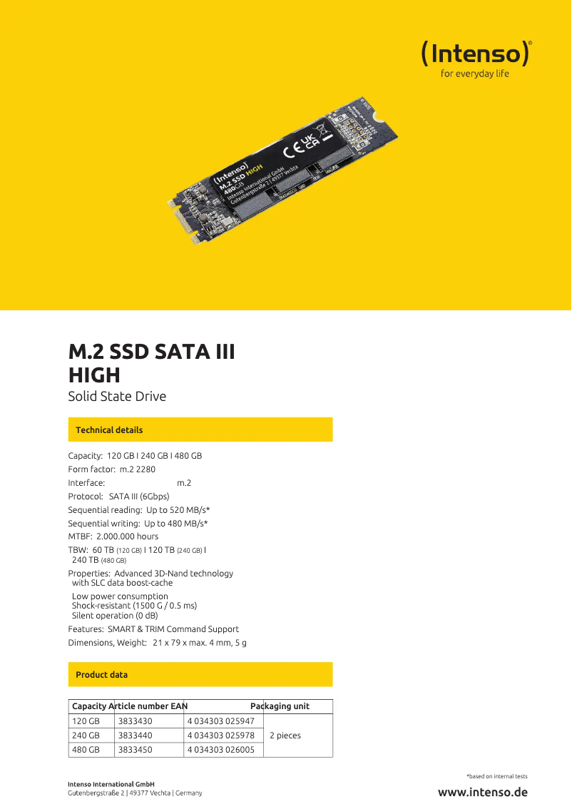 Página nº 1 - Manual de usuario Intenso M.2 SSD SATA III High
