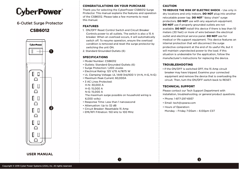Página 1 del manual Manual de usuario CyberPower Essential CSB6012