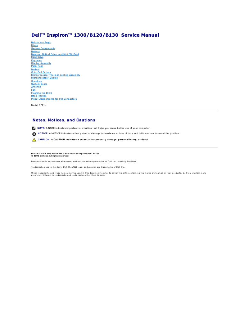 Imagen de la primera página del manual del dispositivo Inspiron 1300