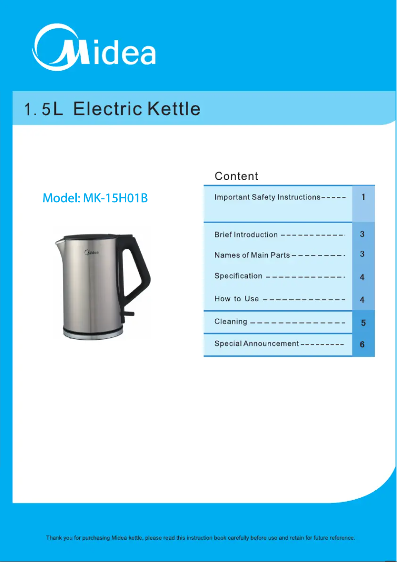 Imagen de la primera página del manual del dispositivo MK-15H01B
