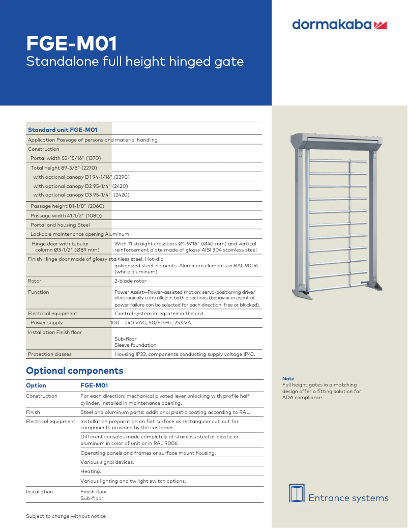 Página 1 del manual Manual de usuario Dormakaba FGE-M01