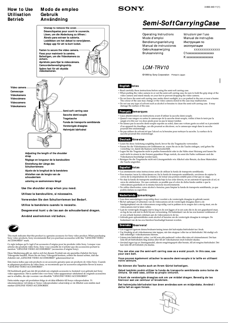 Página 1 del manual Manual de usuario Sony LCM-TRV10